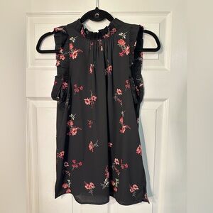 Vince Camuto Black Floral Ruffle Blouse